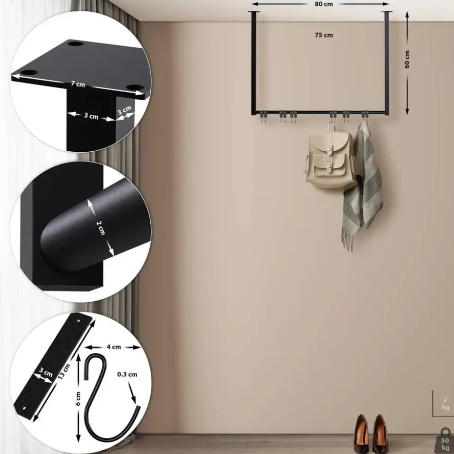 CLP Kledingrek Fenton 60x80x7 cm - zwart