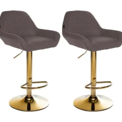 CLP Set van 2 Barkruk Braga goud Frame - Stof - bruin