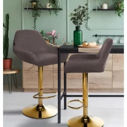 CLP Set van 2 Barkruk Braga goud Frame - Stof - bruin