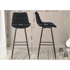 CLP Set van 2 Barkruk Dartford mat zwart Frame - Fluweel - zwart