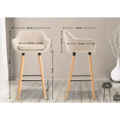 CLP Set van 2 Barkruk Grant natura Frame - Stof - creme