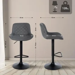 CLP Set van 2 Barkruk Kasson zwart Frame - Kunstleer - grijs