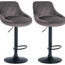 CLP Set van 2 Barkruk Lazio zwart Frame - Fluweel - grijs