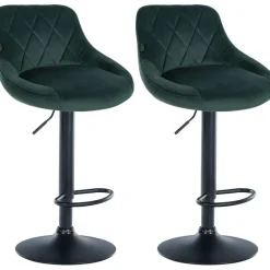 CLP Set van 2 Barkruk Lazio zwart Frame - Fluweel - donkergroen