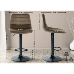 CLP Set van 2 Barkruk Lex mat zwart Frame - Fluweel - bruin