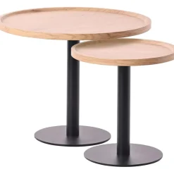 CLP Set van 2 Bijzettafel Aspen mat zwart Frame - Hout - natura