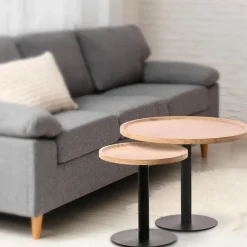 CLP Set van 2 Bijzettafel Aspen mat zwart Frame - Hout - natura