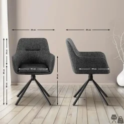 CLP Set van 2 Eetkamerstoel Tipton zwart Frame - Stof - donkergrijs