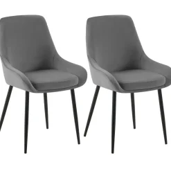 CLP Set van 2 Eetkamerstoel Elmira zwart Frame - Fluweel - donkergrijs