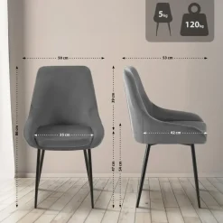 CLP Set van 2 Eetkamerstoel Elmira zwart Frame - Fluweel - donkergrijs