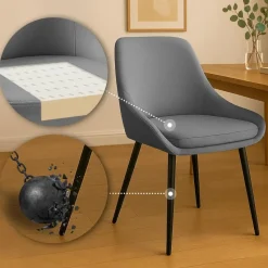 CLP Set van 2 Eetkamerstoel Elmira zwart Frame - Fluweel - donkergrijs