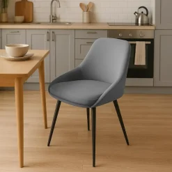 CLP Set van 2 Eetkamerstoel Elmira zwart Frame - Fluweel - donkergrijs