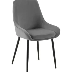 CLP Set van 2 Eetkamerstoel Elmira zwart Frame - Fluweel - donkergrijs