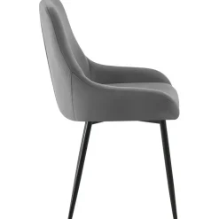 CLP Set van 2 Eetkamerstoel Elmira zwart Frame - Fluweel - donkergrijs