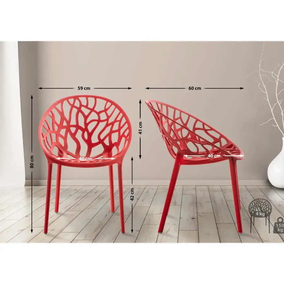 CLP Set van 4 Tuinstoel Hope Kunststof - rood