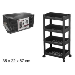 CM keukentrolley - op wieltjes - 4 laags - zwart - kunststof