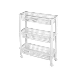CM keukentrolley - op wieltjes - 3 laags - wit - kunststof