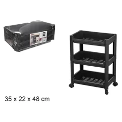 CM keukentrolley - op wieltjes - 3 laags - zwart - kunststof