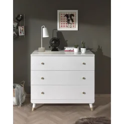 Commode Billy 100x57x89cm 3 lades - wit/goud