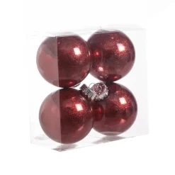 Cosy & Trendy Kerstballen - rood - glitter - 4 stuks - 8 cm