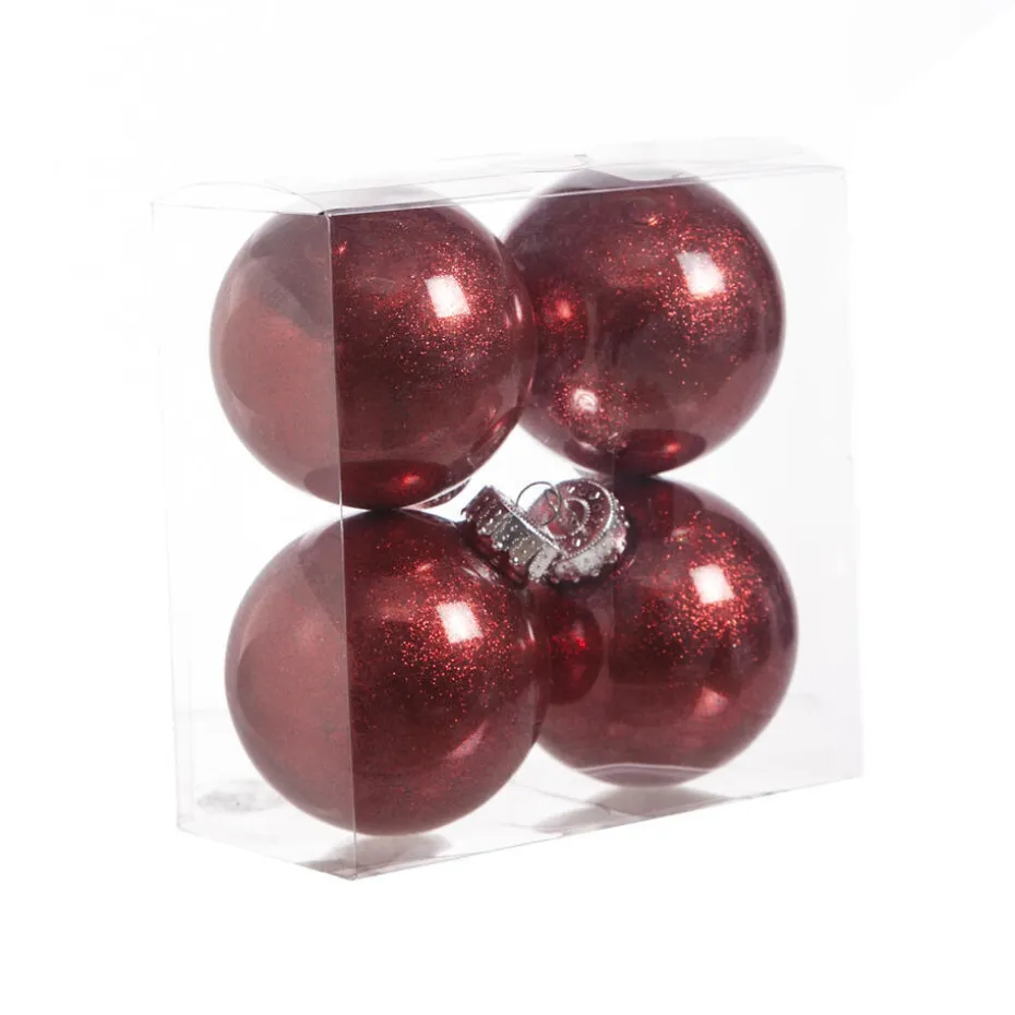 Cosy & Trendy Kerstballen - rood - glitter - 4 stuks - 8 cm