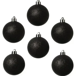 Cosy & Trendy Kerstballen - 6x st - zwart - glitters - 6 cm