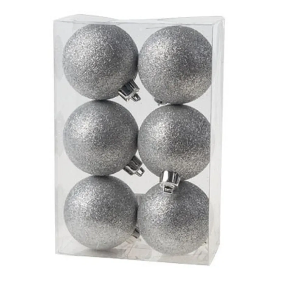 Cosy & Trendy Kerstballen - 6x st - zilver - glitters - 6 cm