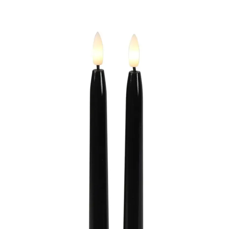 Countryfield Led kaarsen/dinerkaarsen - 2x - zwart - 38 cm