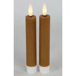 Countryfield Led kaarsen/dinerkaarsen - 2x - cognac bruin - 15 cm