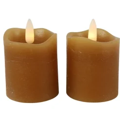 Countryfield LED kaarsen/stompkaarsenen - 2x - cognac bruin - 7cm