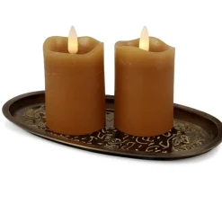 Countryfield LED kaarsen/stompkaarsenen - 2x - cognac bruin - 7cm