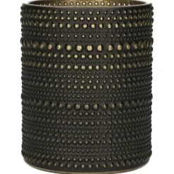 Countryfield theelichthouder/kaarsenhouder - zwart/goud - H12 cm