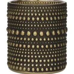 Countryfield theelichthouder/kaarsenhouder - zwart/goud - H8 cm