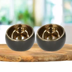 Countryfield theelichthouder/kaarsenhouder - zwart/goud - 13.5 cm