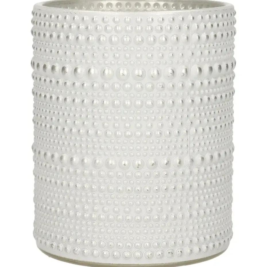 Countryfield theelichthouder/kaarsenhouder - wit/zilver - H8 cm