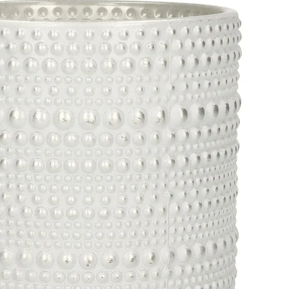 Countryfield theelichthouder/kaarsenhouder - wit/zilver - H8 cm