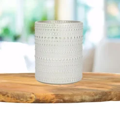 Countryfield theelichthouder/kaarsenhouder - wit/zilver - H8 cm