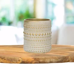 Countryfield theelichthouder/kaarsenhouder - creme /goud - H10 cm