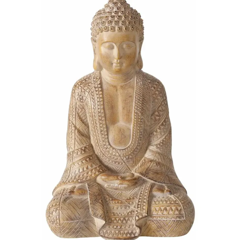 Deco by Boltze Boeddha beeld Legolas - beige - 19 x 13 x 30 cm