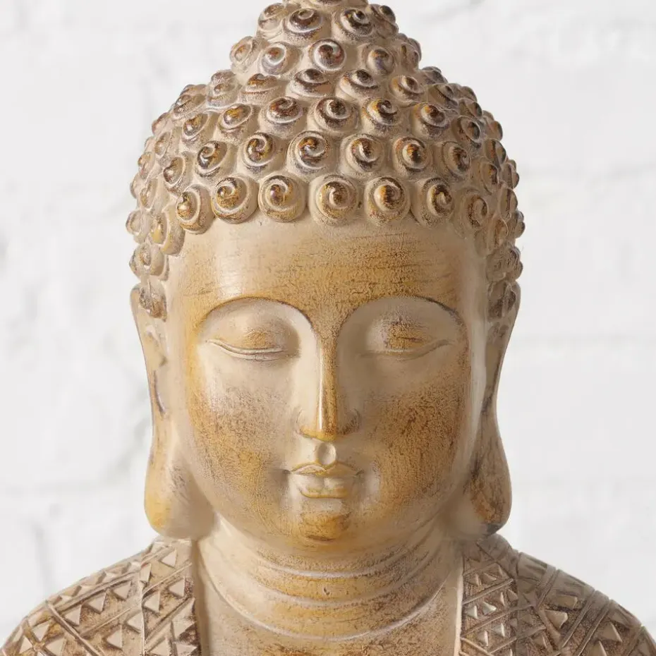 Deco by Boltze Boeddha beeld Legolas - beige - 19 x 13 x 30 cm