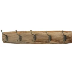 Deco by Boltze Kapstok met 5 haken - hout/metaal - 55 cm