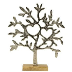 Decoratie levensboom - Tree of Life - aluminium/hout - 23x26 cm