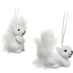 Decoris Eekhoorn kersthangers - 2x st - wit - 6 cm - kunststof