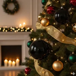 Decoris Kerstbal - zwart - groot - kunststof - 20 cm