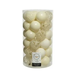 Decoris Kerstballen - 37 stuks - kunststof - wol wit - 6 cm