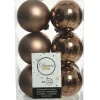 Decoris Kerstballen - 12 stuks - kunststof - walnoot bruin - 6 cm