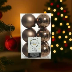 Decoris Kerstballen - 12 stuks - kunststof - walnoot bruin - 6 cm