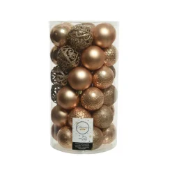 Decoris Kerstballen - 37 stuks - kunststof - toffee bruin - 6 cm