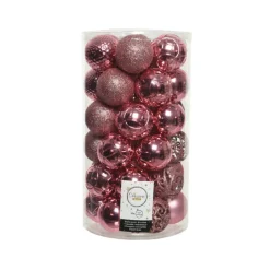 Decoris Kerstballen - 37 stuks - kunststof - roze - 6 cm