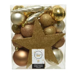 Decoris kerstballen - 34-dlg - goud/champagne/bruin - kunststof